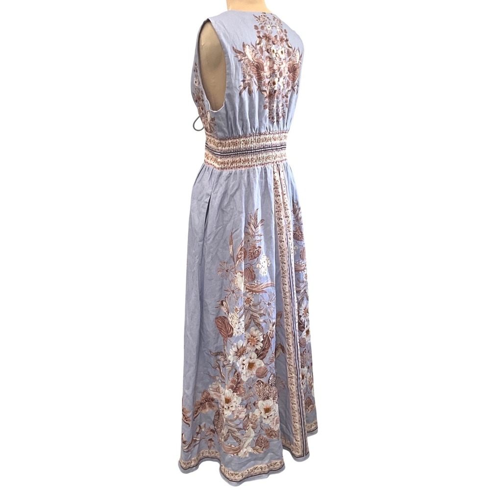 Caroline Constas Grecian Floral Linen Blend Maxi Dress Blue Boho Pokets S NWT - Picture 11 of 15